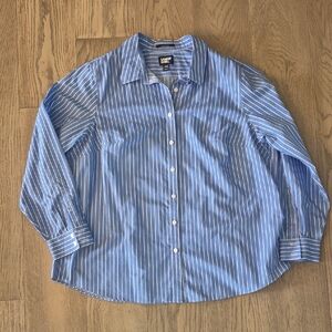 Lands' End Blue and White Striped Button-Down Shirt